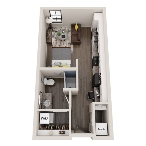 Floor plan for 1 bed, 1 bath, 417 sqft